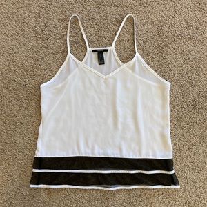 Forever 21 Womens Flowy Cut-Out V-Neck Tank Top - Black and White (S)
